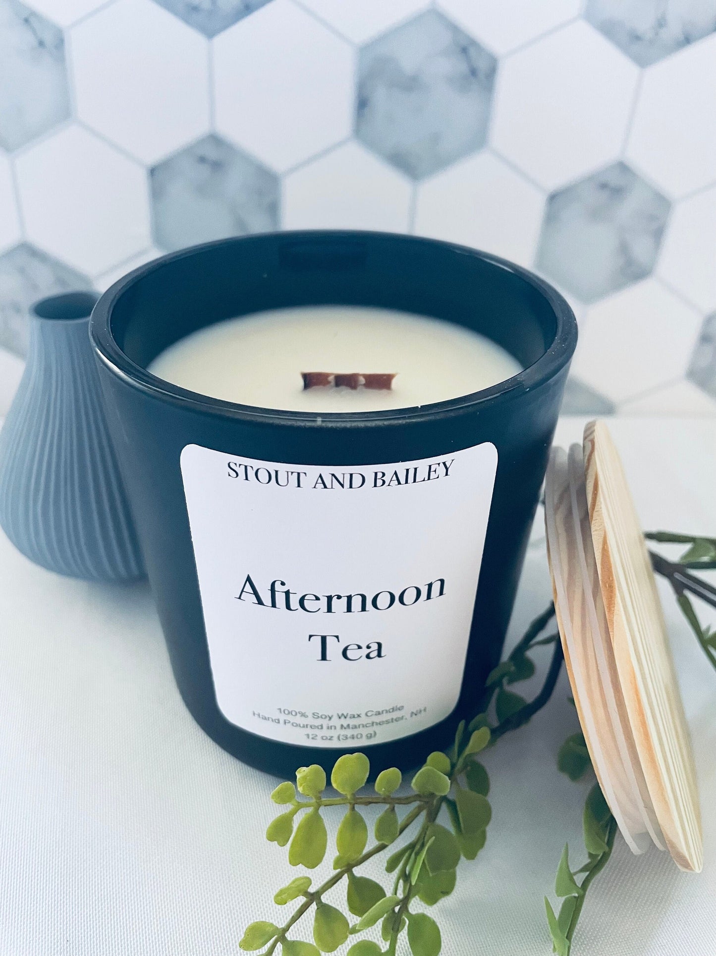 Afternoon Tea Wood Wick Soy Candle | 12 oz Hand-poured Wood Wick Soy Candle | Spring Candle | 100% Soy Wax Candle | Crackling Wood Wick