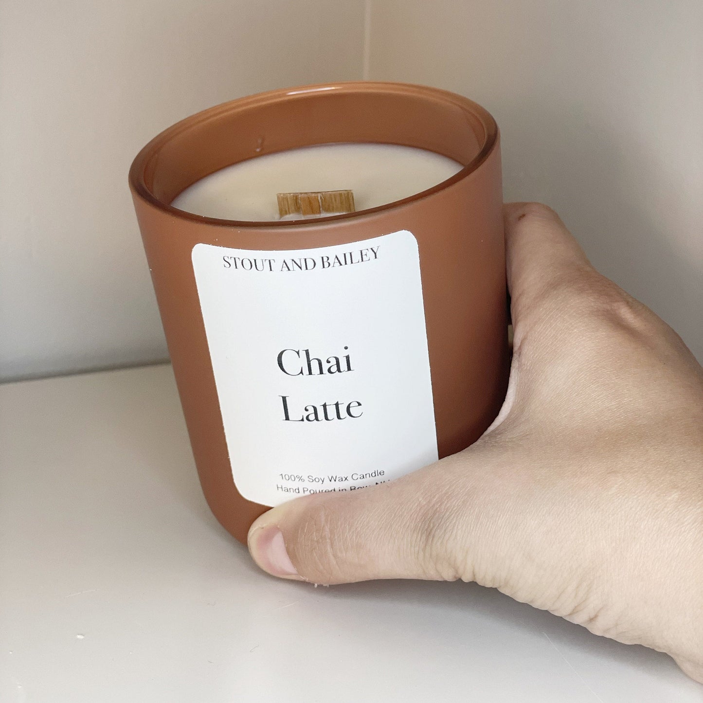 Chai Latte 12 oz Wood Wick Soy Candle | Hand-Poured Soy Candle | Crackling Wood Wick Fall Scented Candle | 100% Soy Wax Candle