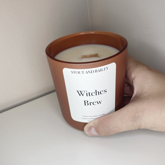 Witches Brew 12 oz Wood Wick Soy Candle | Hand-Poured Soy Candle | Crackling Wood Wick Fall Scented Candle | 100% Soy Wax Candle